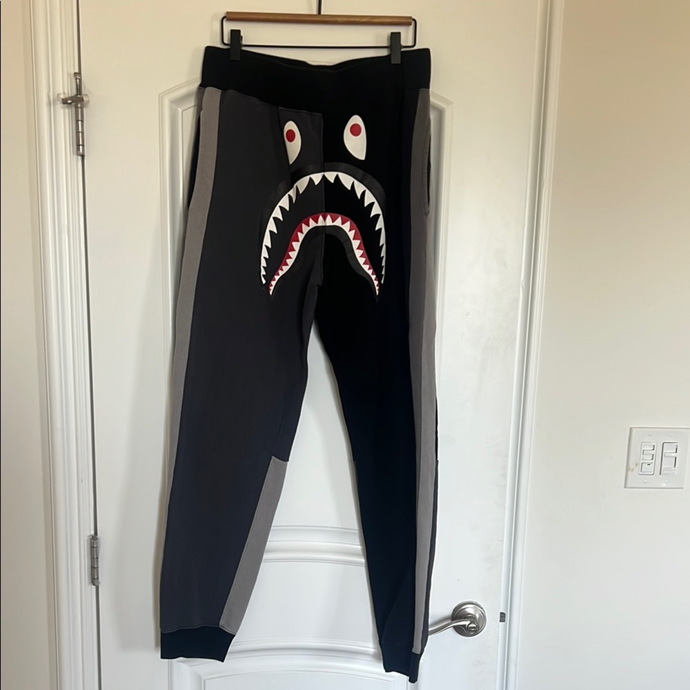 Bape Mens  Shark Face Joggers - Black and Gray size L